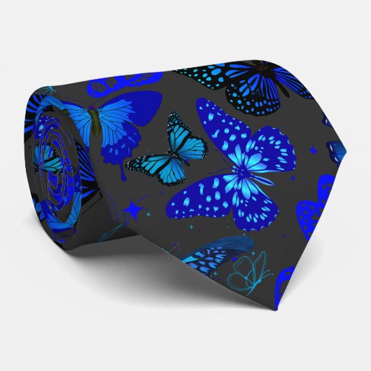 Blauwe vlinders Patroon 2506. D Gray BG Stropdas (Opgerold)