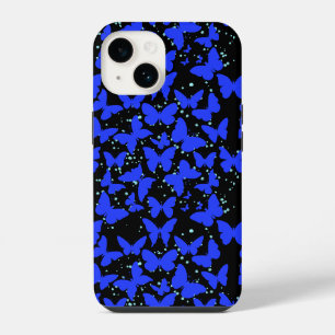 Blauwe Vlinders Patroon C01.b Zwarte BG iPhone 14 Hoesje