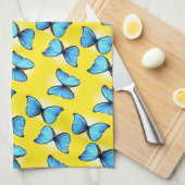 Blauwe vlinders patroon op geel theedoek (Quarter Fold)