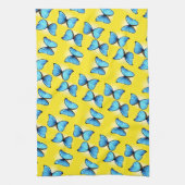 Blauwe vlinders patroon op geel theedoek (Verticaal)