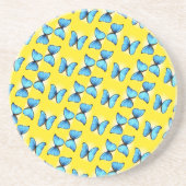 Blauwe vlinders patroon op geel zandsteen onderzetter (Voorkant)
