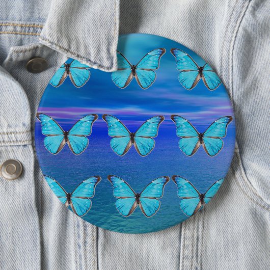 Blauwe Vlinders Pinback Knop Ronde Button 6,0 Cm (In situ)