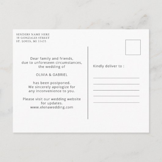 Blauwe vlinders Postponbruiloft Datum wijzigen Uitnodiging Briefkaart (Achterkant)