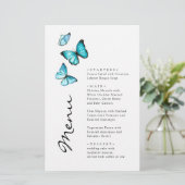 Blauwe vlinders. Stijlvol modern trouwmenu (Staand voorkant)