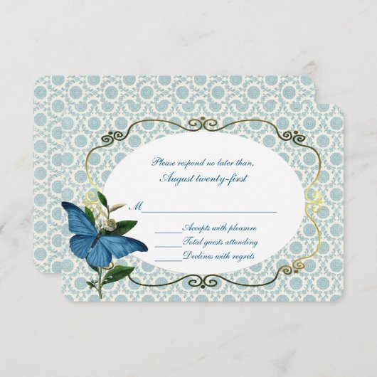  Blauwe Vlinders Trouwen RSVP Kaart (Voorkant / Achterkant)