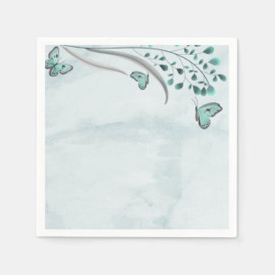 blauwe vlinders turquoise bladeren botanische brui servet