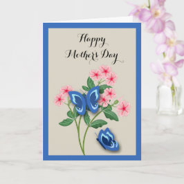 Blauwe Vlinders tussen Bloemen Moederdag Kaart