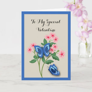 Blauwe Vlinders tussen Bloemen Valentijn Kaart