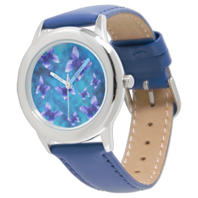 Blauwe vlinders van de zomer, Kinder leder Horloge (Gekanteld)