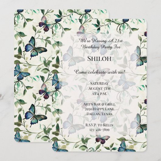  blauwe vlinders verjaardag kaart (Voorkant / Achterkant)