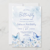 Blauwe vlinders verjaardagsfeestje kaart (Voorkant)