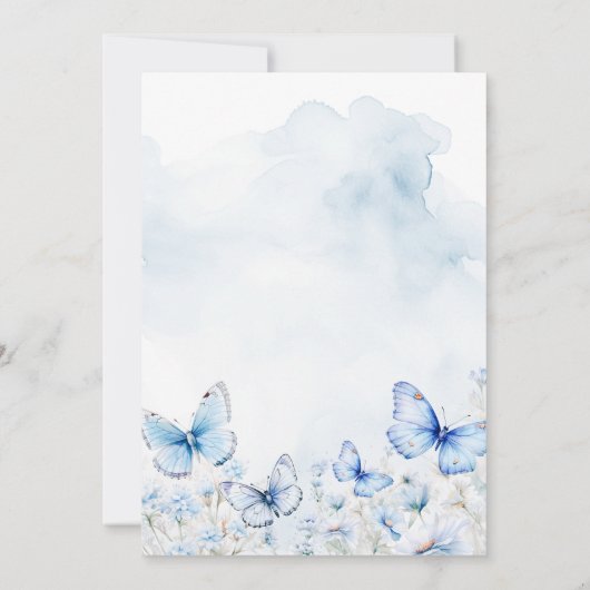 Blauwe vlinders verjaardagsfeestje kaart (Achterkant)