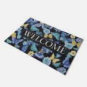 Blauwe Vlinders Vliegende Bloem Gedrukt Deurmat (Schuin)