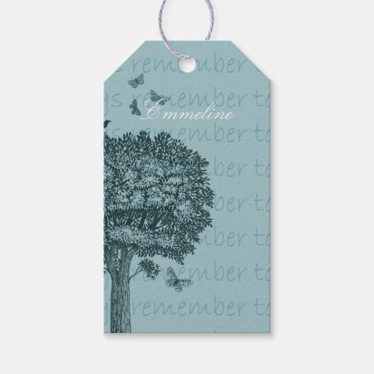 Blauwe Vlinders Vlinders Droomboom Cadeaulabel (Voorkant)