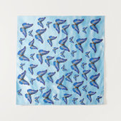 Blauwe Vlinders Wandtapijt Wandkleed (Voorkant (horizontaal))