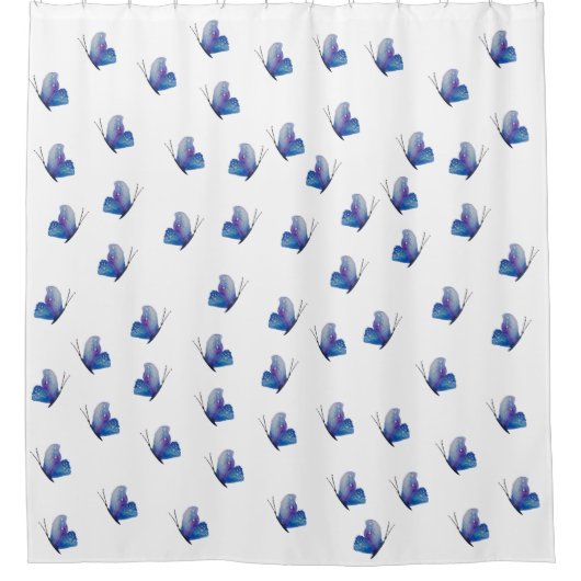 Blauwe Vlinders Waterverf Art Douchegordijn (Voorkant)