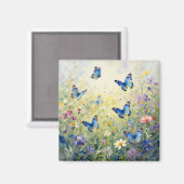 Blauwe Vlinders Waterverf Wilde Bloemenweide Magneet (Voorkant / Achterkant)
