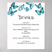 Blauwe vlinders. Whimsical huwelijksdrankjes menu Poster (Voorkant)