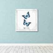 Blauwe vlinderstaaflijstafdruk canvas afdruk (Insitu (Houten vloer))