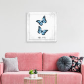 Blauwe vlinderstaaflijstafdruk canvas afdruk (Insitu (Woonkamer))