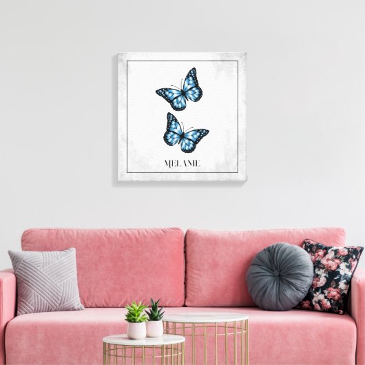 Blauwe vlinderstaaflijstafdruk canvas afdruk (Insitu (Woonkamer))