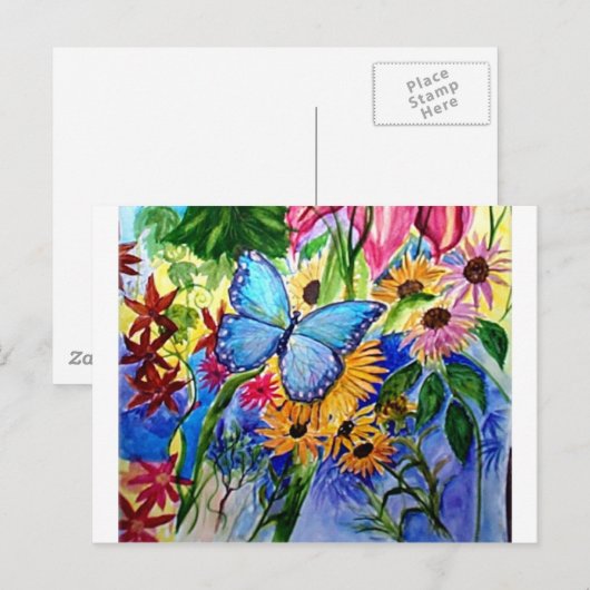 Blauwe vlindertuin briefkaart (Voorkant / Achterkant)