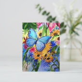 Blauwe vlindertuin briefkaart (Staand voorkant)