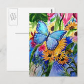 Blauwe vlindertuin briefkaart (Voorkant / Achterkant)