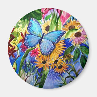Blauwe vlindertuin magneet