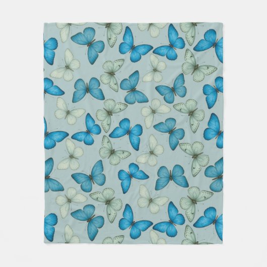 Blauwe Vlindertuin Naadloos patroon Fleece Deken (Voorkant)