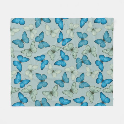 Blauwe Vlindertuin Naadloos patroon Fleece Deken (Voorkant (Horizontaal))