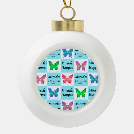 BLAUWE VLINDERWONDEREN GEBEUREN ONTWERP KERAMISCHE BAL ORNAMENT (Voorkant)