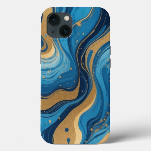 Blauwe vloeistof en met druppels en gouden glitter Case-Mate iPhone case (Achterkant)