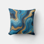 Blauwe vloeistof en met druppels en gouden glitter kussen (Voorkant)