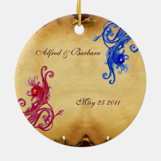 BLAUWE VLOEISTOFFEN MET SOUVENIR MONOGRAM KERAMISCH ORNAMENT (Achterkant)