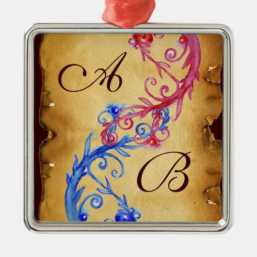 BLAUWE VLOEISTOFFEN MET SOUVENIR MONOGRAM METALEN ORNAMENT (Voorkant)