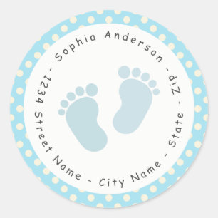 Blauwe voetafdruk Baby shower retour adreslabel Ronde Sticker