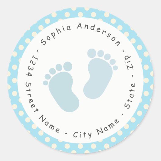 Blauwe voetafdruk Baby shower retour adreslabel Ronde Sticker (Voorkant)