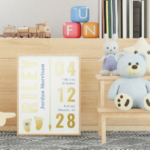 Blauwe voetafdrukken Baby geboorte Stats Nursery D Folie Afdrukken