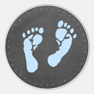 Blauwe voetafdrukken ronde sticker