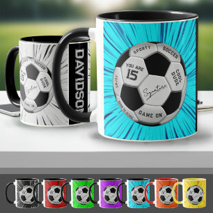 Blauwe Voetbal Custom Leeftijd Naam Verjaardag Mok