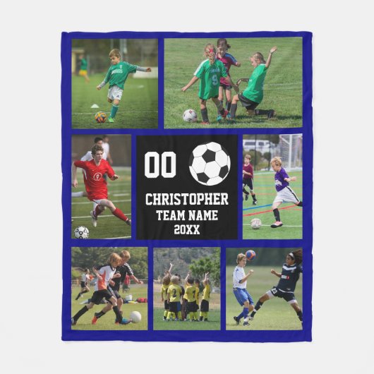 Blauwe Voetbal foto collage fleece deken (Voorkant)