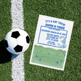 Blauwe Voetbal Hoedentruc, 3e Verjaardag Kaart