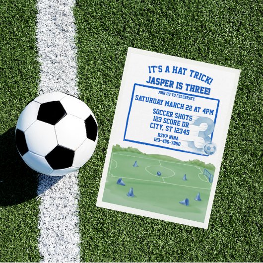 Blauwe Voetbal Hoedentruc, 3e Verjaardag Kaart