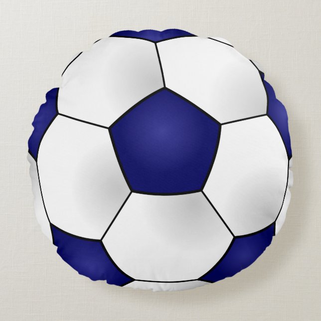 Blauwe Voetbal rondreis Rond Kussen (Voorkant)