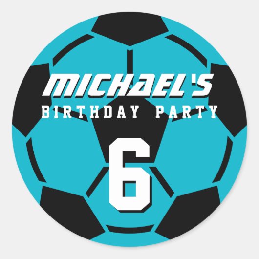 Blauwe Voetbal sport Birthday Party Stickers (Voorkant)