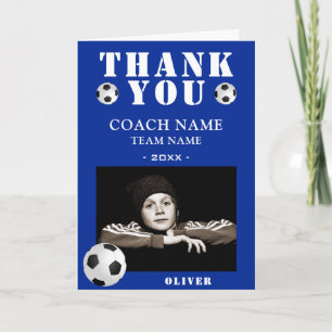 Blauwe Voetbal Sport Foto Coach Bedankkaart