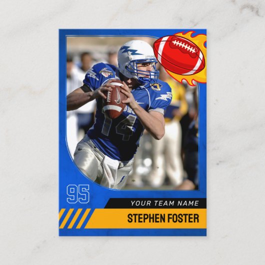 Blauwe Voetbalruilkaart Sport Speler Foto Contactkaartje (Voorkant)