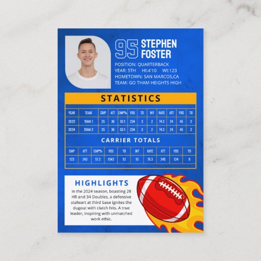 Blauwe Voetbalruilkaart Sport Speler Foto Contactkaartje (Achterkant)