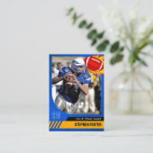 Blauwe Voetbalruilkaart Sport Speler Foto Contactkaartje (Staand voorkant)